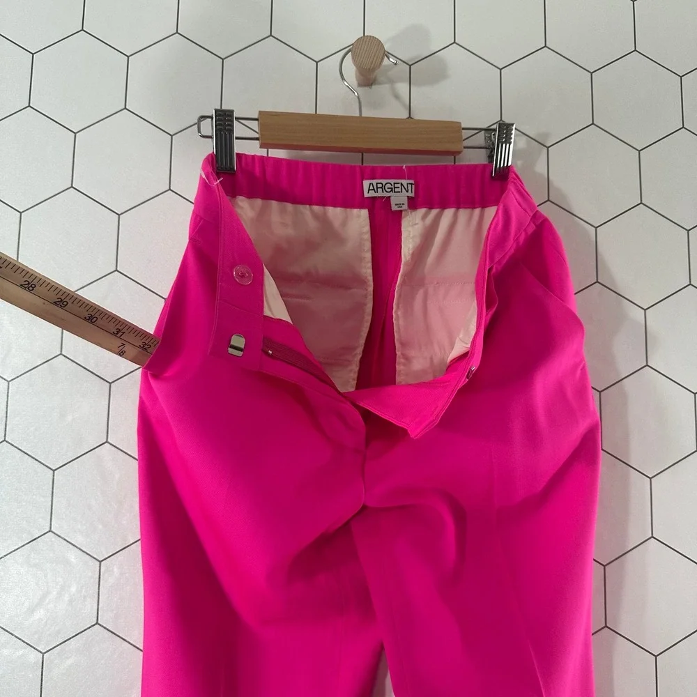 Argent Hot Pink Wool Blend Straight Leg Trousers High Rise Elastic Back 25W